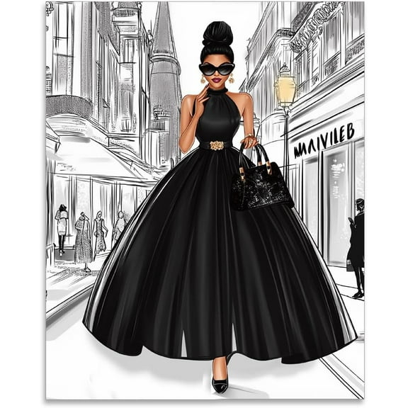 1PCS Fashionable Girl Wall Prints Vintage Wall Art Posters Wall Posters Prints for Walls Black Dress Girl Posters for Bedroom Artwork Aesthetic Posters for Bedroom Unframed 28x35cm Silver