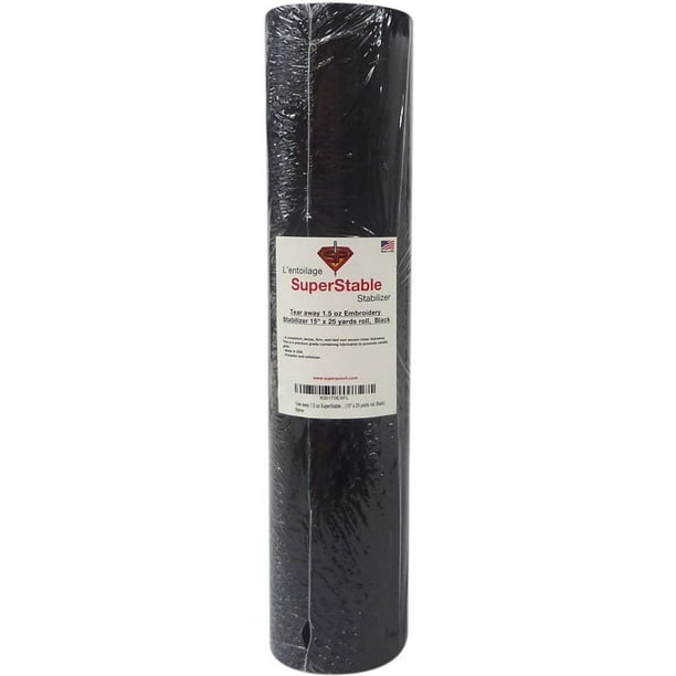 Tear Away Stabilizer Black 1.5 oz 15 inch x 25 Yard Roll. SuperStable