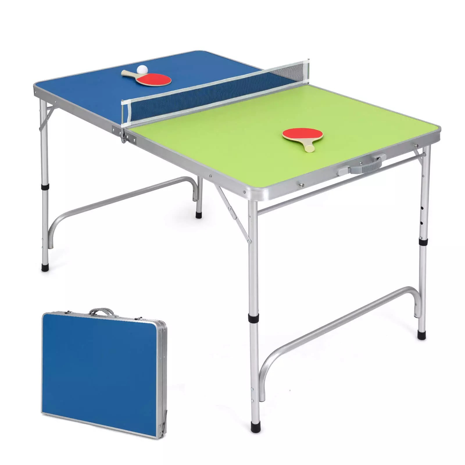 Auranook Foldable Ping Pong Table Game Set, 47" x 30" Mini Table Tennis Table with Adjustable Height for Indoor Outdoor, Portable Table Tennis Set Includes Net