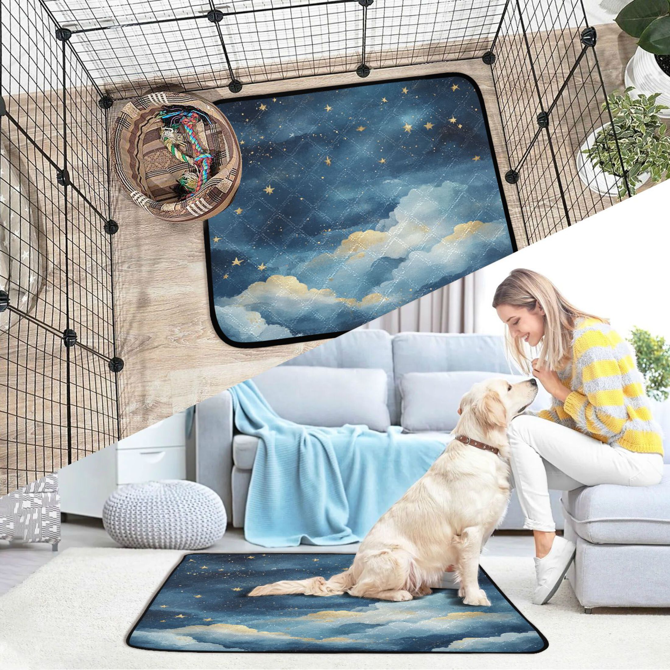 Qxltty Nice Starry Sky Cat litter Pads Pet Set of 3 Diaper Mats Center Anti-leakage Layer Absorbent Soft and Comfortable