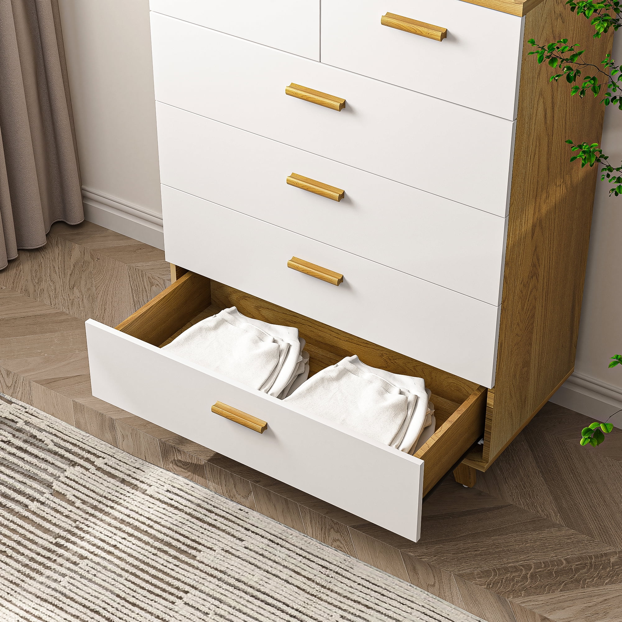 Hommoo 6 Drawers Wood Dresser, Modern Chest of Drawers for Living Room, White