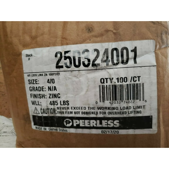 Peerless Chain Chain,Lock Link,Twist,100 ft.,485 lb. 250324001