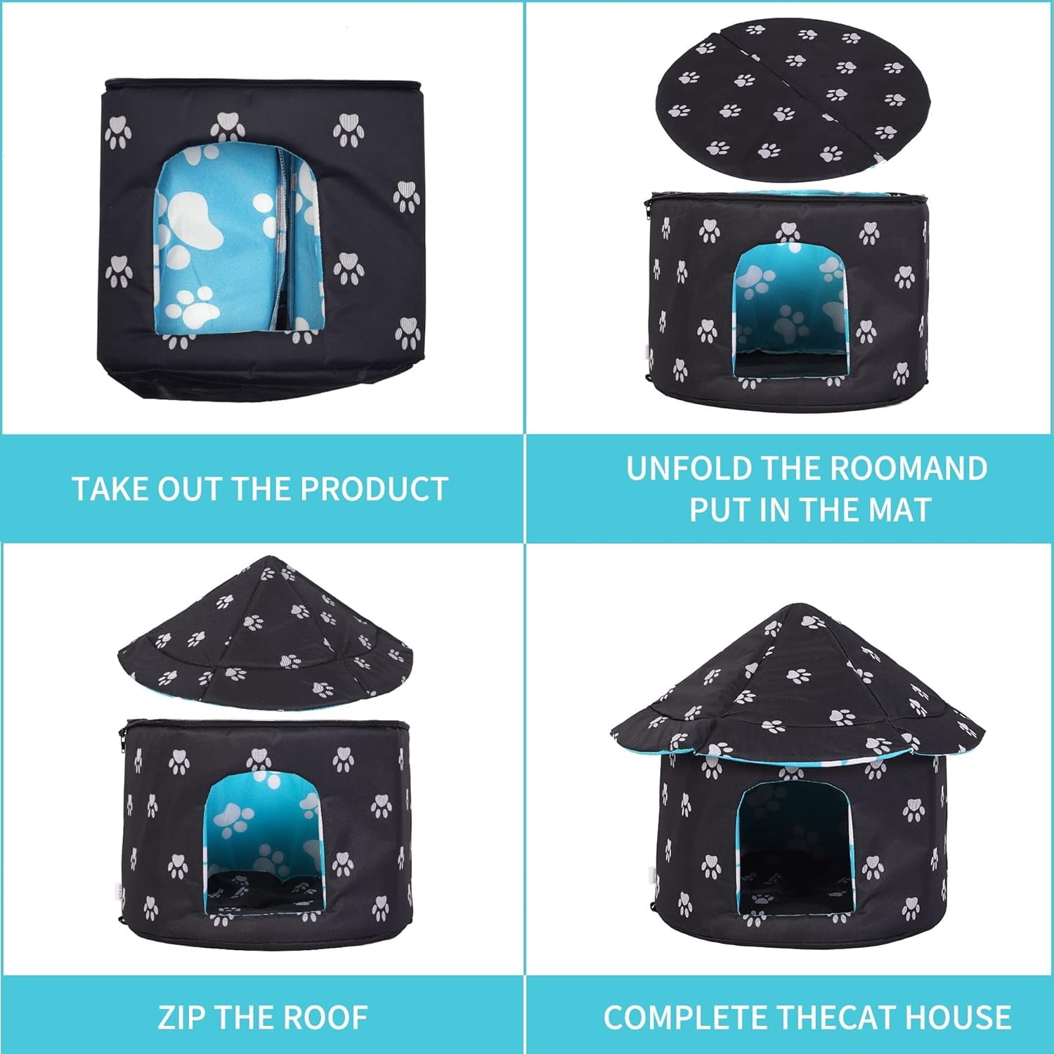 Weatherproof Warm Stray Cat Shelter Insulated Waterproof Outdoor Cat House Small Dog & Rabbit Hutch