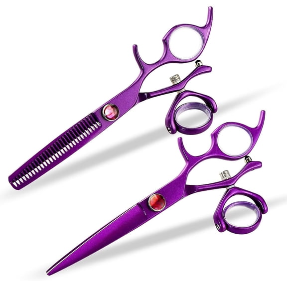 Swivel Thumb Hair Scissors, 5.5" Professional Hair Cutting Scissors, JP Stainless Steel Barber Scissor with Rotating Thumb, Purple Hairdressing Scissors for Hairdresser