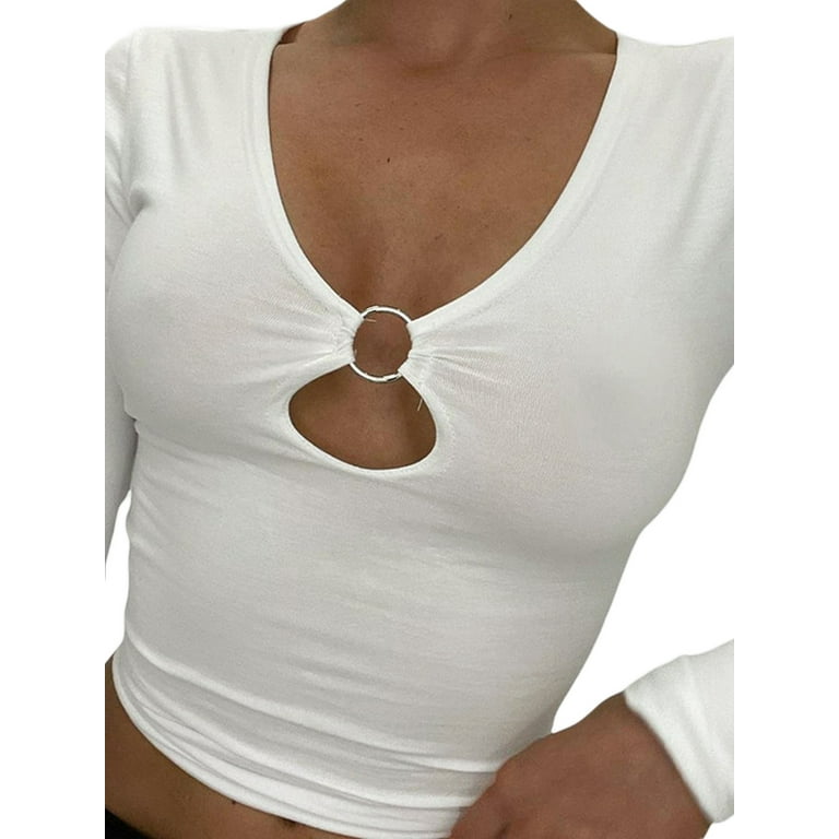 新品 VALLAN Tag-Sleeve U-Neck Mini Long Arvbitana Women Solid Color Crop Tops Long Sleeve U-Neck