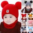 thumbnail image 2 of GRNSHTS Newborn Infant Kids Baby Boy Girl Pom Hat Winter Warm Knit Bobble Beanie Cap Scarf Set, 2 of 8