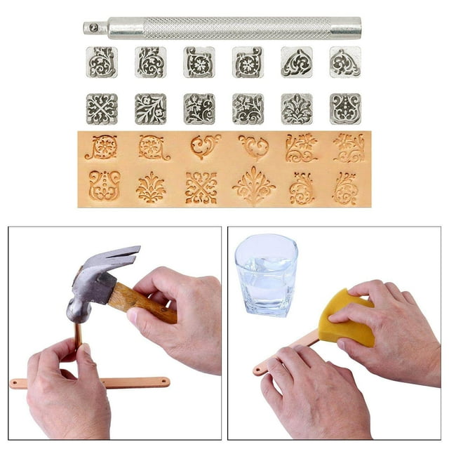 pitrice 12pcs Leather Craft Working Printing Tool Leather Saddle Making DIY Leather Stamping Tools Tools Carving Metal Stamps Set grass