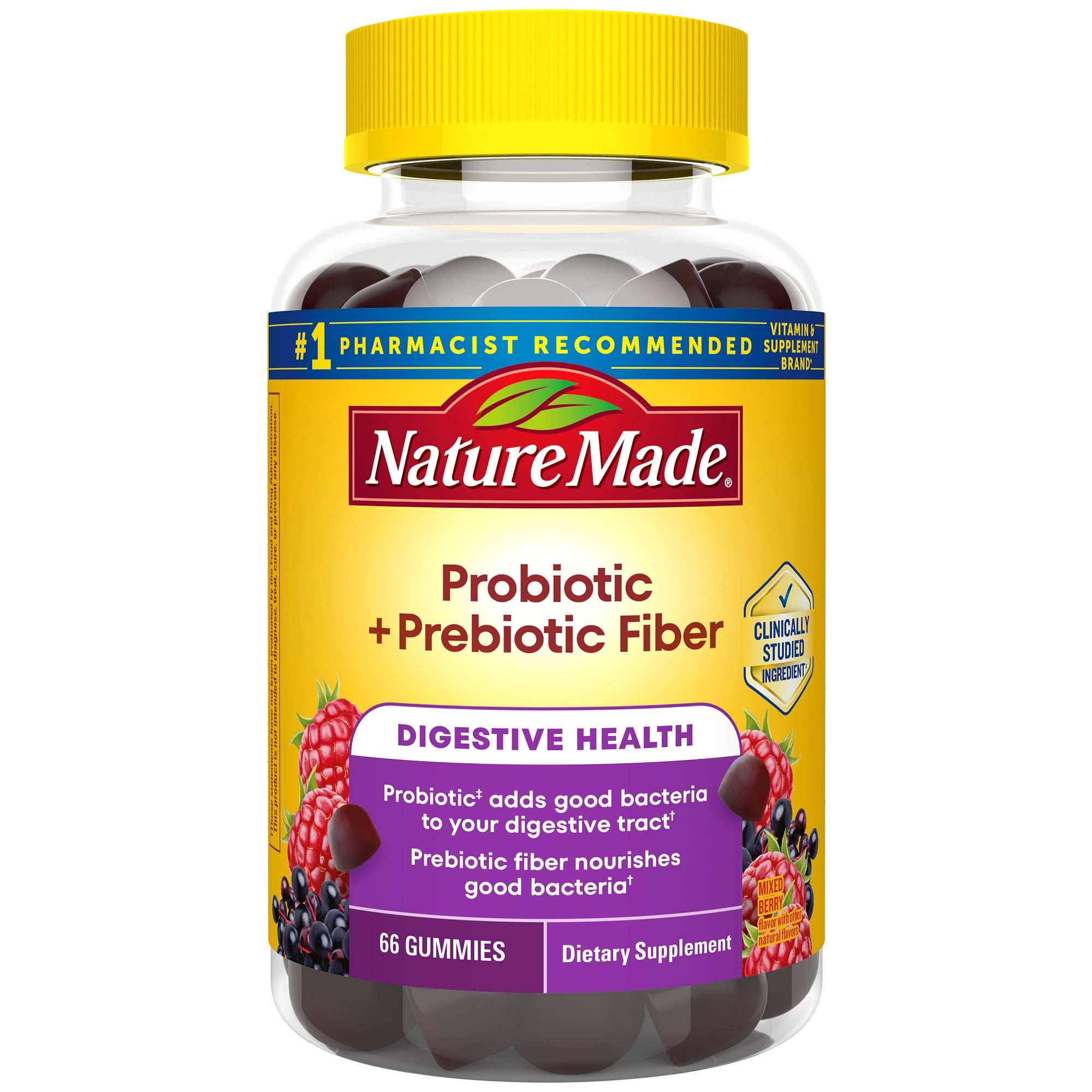 Nature Made Probiotic + Prebiotic Fiber Gummies for Gut Health Support, 66 Count