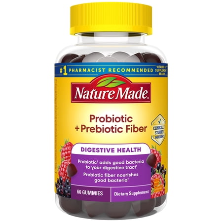 Nature Made Probiotic + Prebiotic Fiber Gummies for Gut Health Support, 66 Count