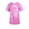 thumbnail image 6 of Sequin Long Tops for Women Oversized Fit T-shirts Short Sleeve Crew Neck Loose Tops Mini Dress Party Going Out Blouses (L, Pink), 6 of 7