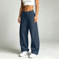 thumbnail image 6 of Chiccall Baggy Wide Leg Sweatpants for Women Elastic Drawstring Waist Pockets Casual Sweat Pants Athleisure Loungewear Trousers, 6 of 7