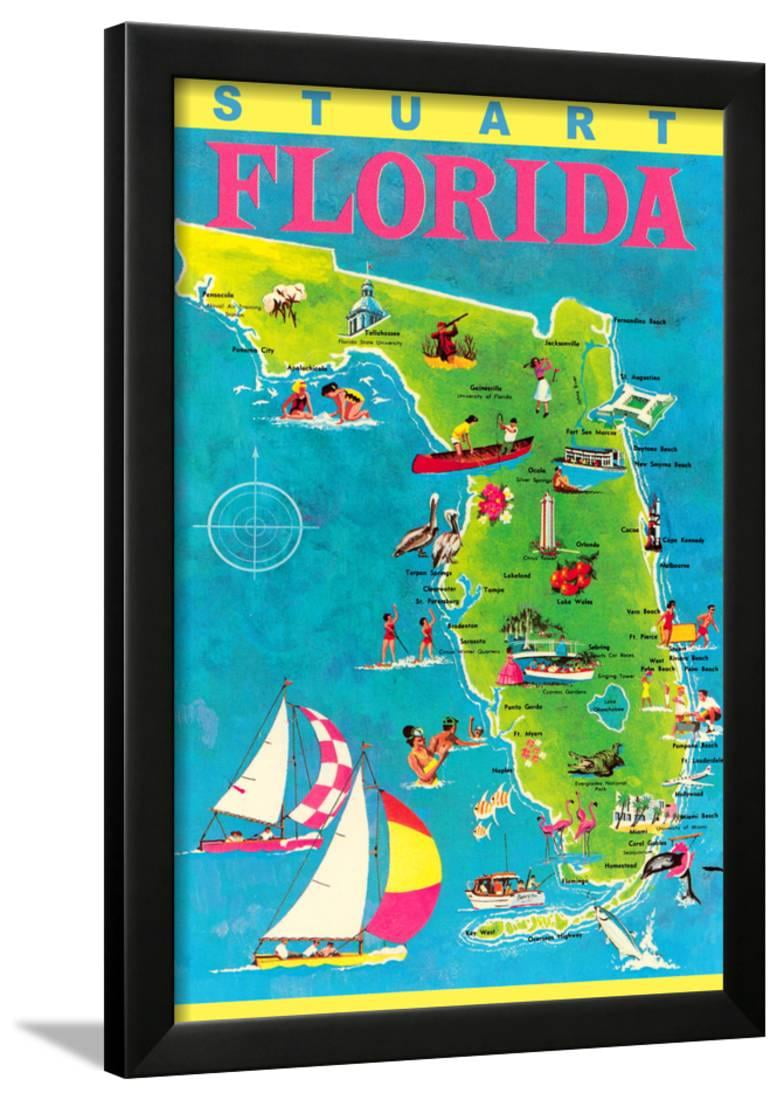 Stuart, Florida, Map with Attractions Framed Print Wall Art Walmart