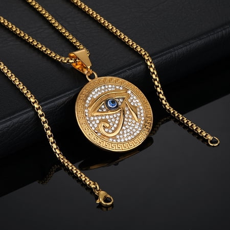 Eye of Horus 14K Yellow Gold Necklace Evil Eye Pendant Ancient Egypt Protection Necklace Jewelry Gift Men and Women Spiritual Amulets