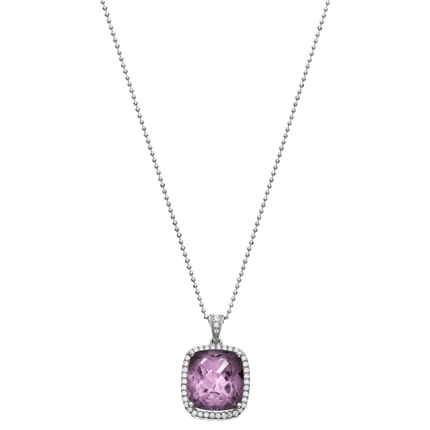 5th & Main Platinum-Plated Sterling Silver Large Cushion-Cut Amethyst Pave Cubic Zirconia Pendant Necklace by Generic