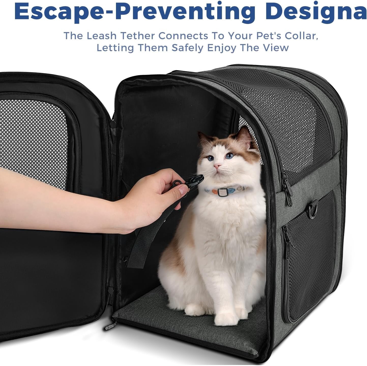 Pet Carrier Backpack for 4-18lb Cats and Dogs, Puppies, Safety Features and Cushion Back Support | for Travel, Hiking, Outdoor Use (Gray)