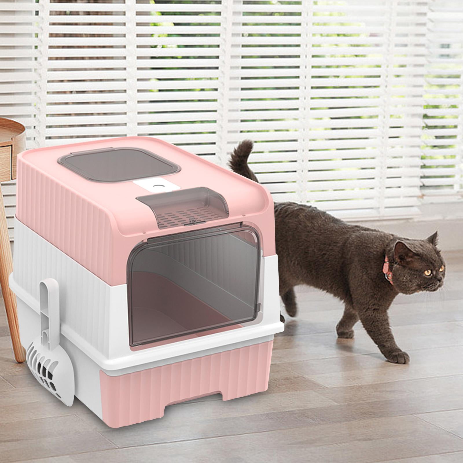 Bvdfgk Hooded Cat Litter Boxes with Fully Enclosed Easy to Clean Cats Litter Tray Large pink