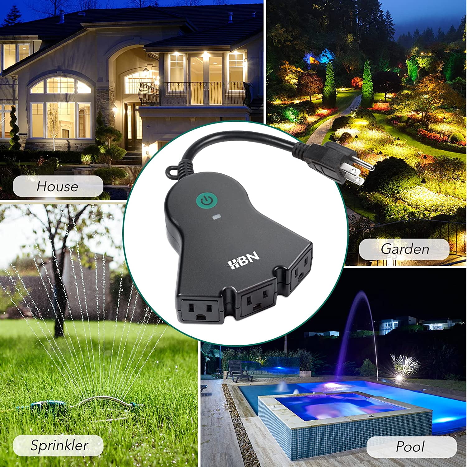 Outdoor Smart WiFi Plug, HBN Heavy Duty Wi-Fi Timer with Two Grounded Outlet,  Wireless Remote