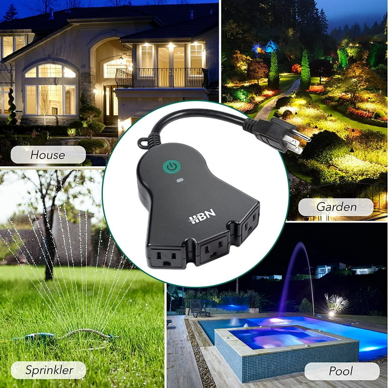 HBN Outdoor Indoor Wireless Remote Control Dual 3-Prong Outlet Weatherproof Heavy Duty 15 A Compact 2 Grounded Outlets with Remo