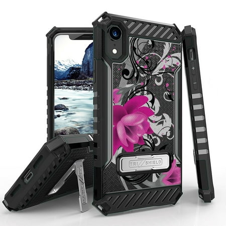 Beyond Cell Tri-Shield Series Compatible with iPhone XR - Military Grade Drop Tested (MIL-STD 810G-516.6) Kickstand Shockproof Case for Apple iPhone XR - Lotus Vine