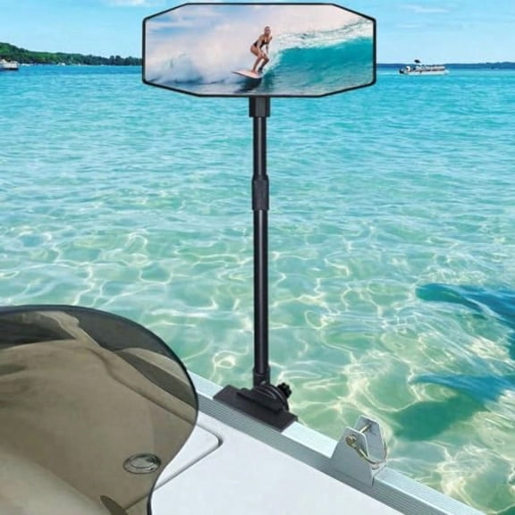 Pontoon Boat Mirror Rear View Pontoon Mirror For Marine Water Skiing4.7 X 12.2 Extra Large Boat Rear View 360 Adjustable Stable Easy Clamp On Rail