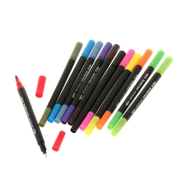 Rotuladores de pincel de doble punta, juego de rotuladores de acuarela, rotuladores de color, rotuladores de pintura acrílica 12 colores negro