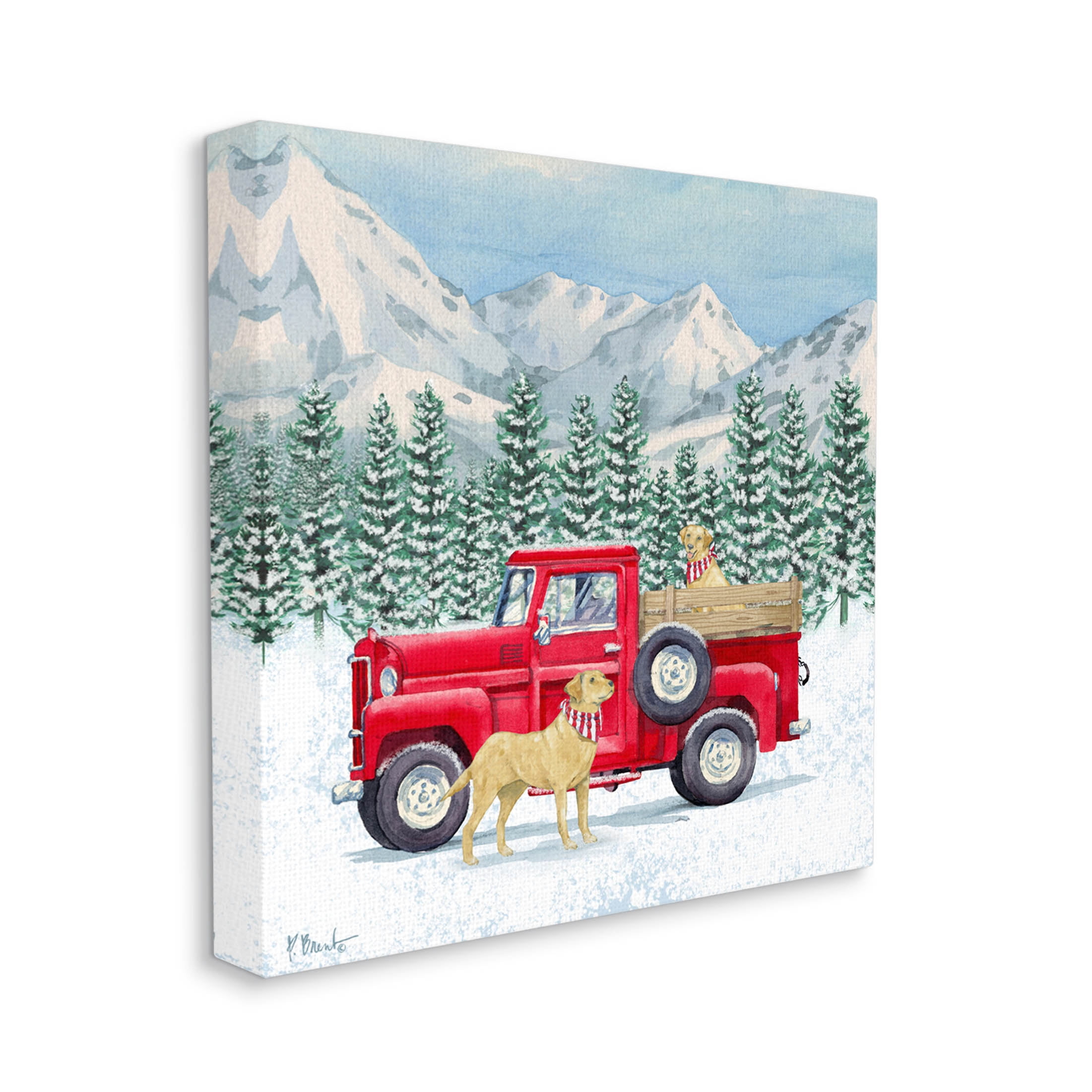 Stupell Industries Winter Pups Holiday Red Truck Painting Gallery Wrapped Canvas Print Wall Art, Design by Paul Brent