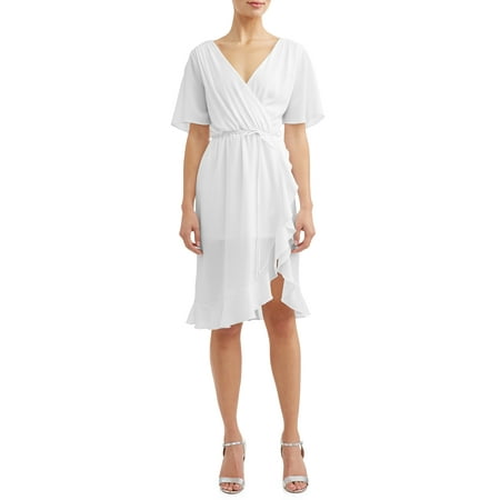 Ruffle Front Knit Dress - Women's Midi Front Ruffled Dress