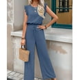 thumbnail image 4 of Jumpsuits for Women Summer Ruffle Sleeves Square Neck Rompers Drawstring Overalls with Pockets Royal Blue L, 4 of 10