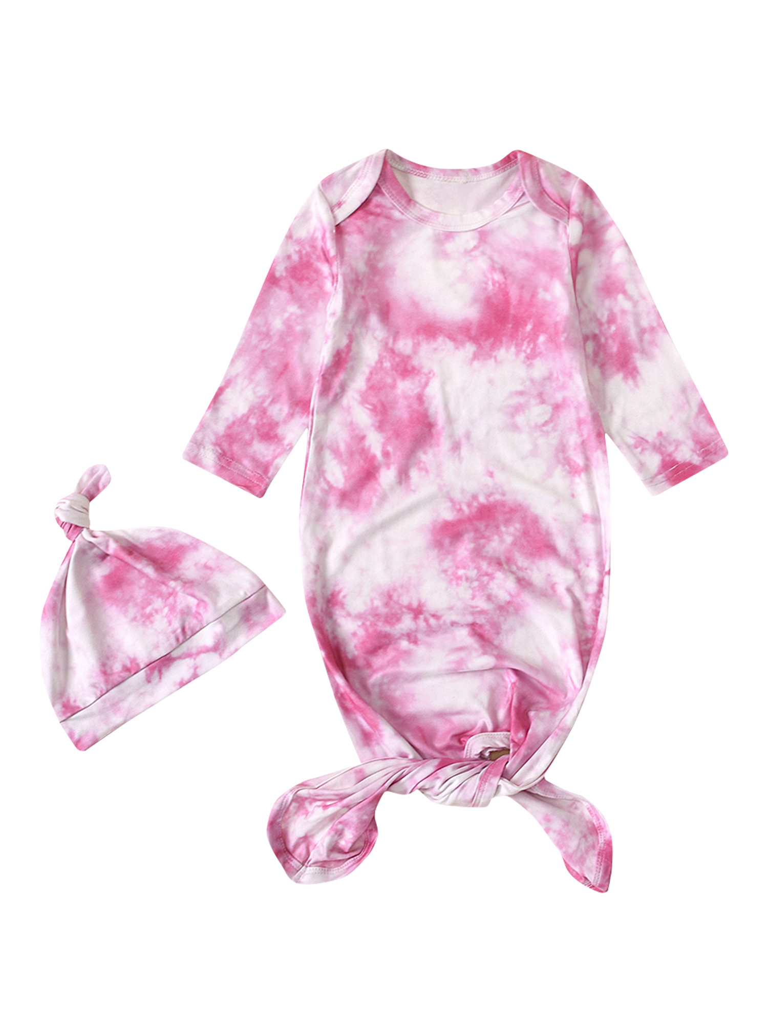 Newborn Infant Baby Boys Girls Nightgowns Tie Dye Knotted Sleeper Gown