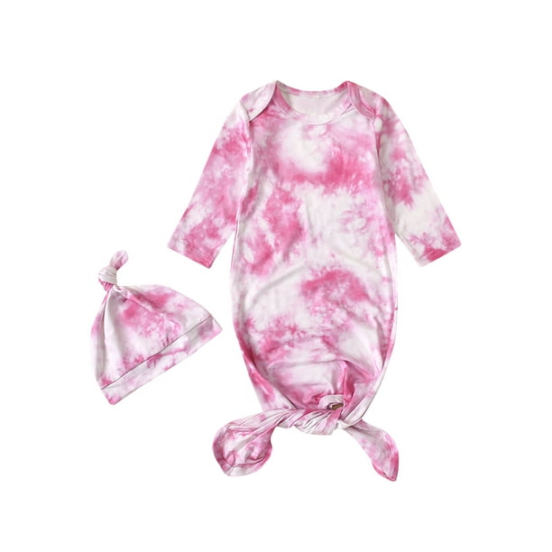 Newborn Infant Baby Boys Girls Nightgowns Tie Dye Knotted Sleeper Gown