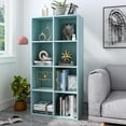 thumbnail image 2 of 8-Cube Storage Shelf Bookcase - Wooden 4-Tier Floor Standing Open Bookshelf, Modern TV Stand up to 55 Inchs for Home and Office, Light Blue, 2 of 16