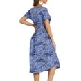 thumbnail image 3 of MLANM Women's Summer Short Sleeve Casual Wrap V-Neck Floral Party Dress with Pockets, 2XL Flourishing Blue, 3 of 7