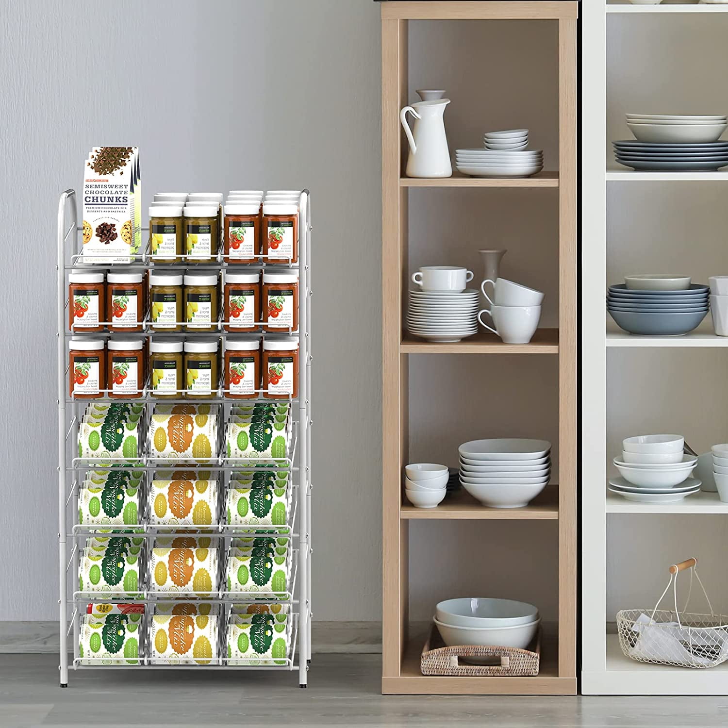 7-Tier Can Organizer Rack Dispenser for Pantry, White