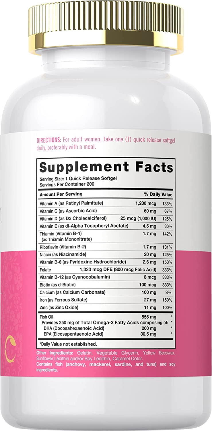 Multivitamin for Women with Iron | 200 Softgel Capsules | by Carlyle