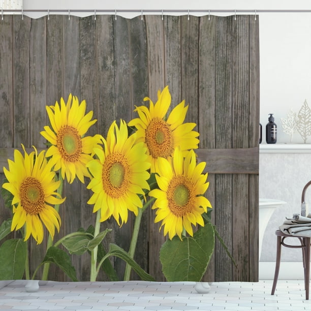 Sunflower Decor Shower Curtain Set, Sunflower Bathroom Sets