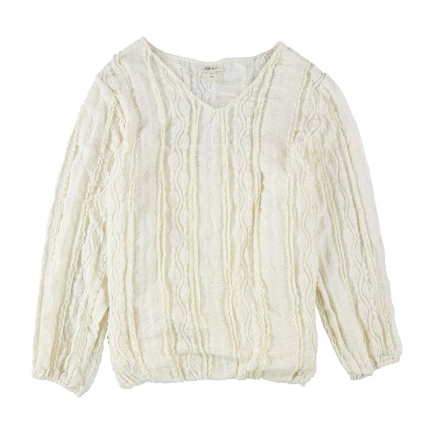 Style & Co. Blusa de encaje con cuello en V para mujer, color blanco hueso, 1X