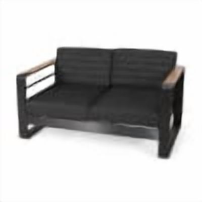 Outdoor Double Seat Sofa, Aluminum Frame Leisure Couch for Patio Garden, Black