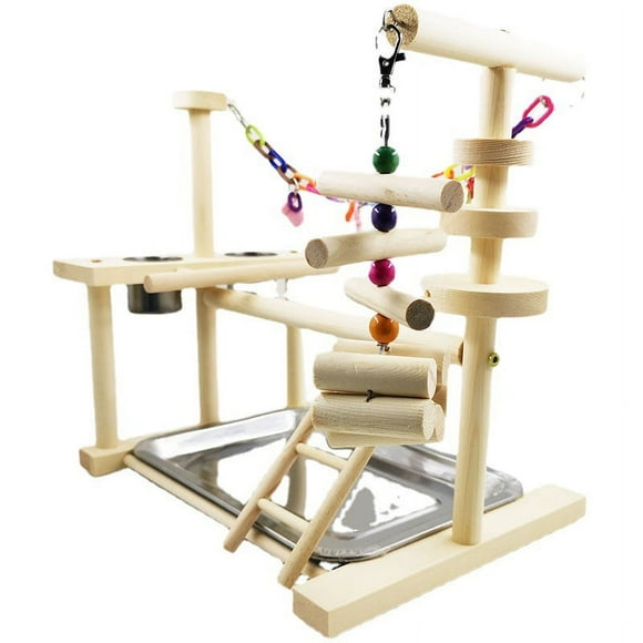 Columpio interactivo de madera con escalera colorida para pájaros, parque de juegos para loros con comedero para cacatúas y periquitos.