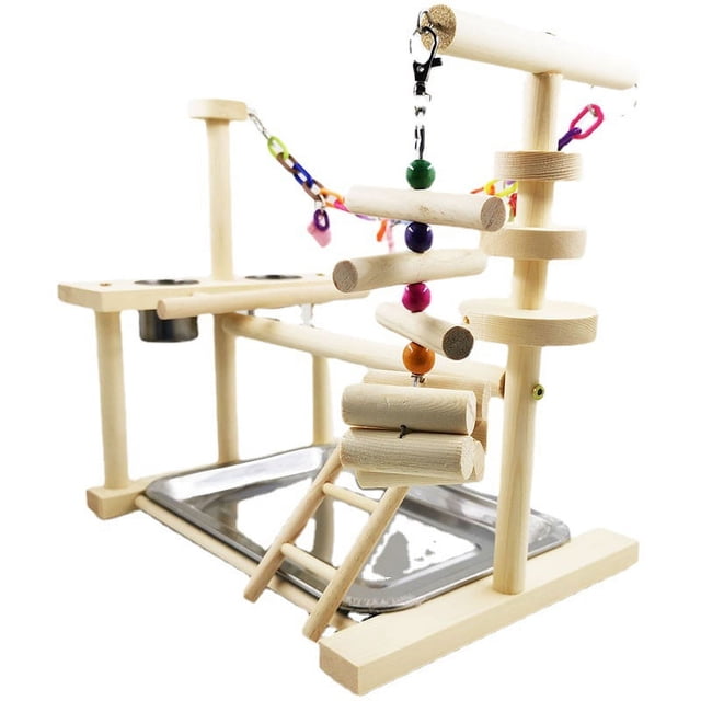 Columpio interactivo de madera con escalera colorida para pájaros, parque de juegos para loros con comedero para cacatúas y periquitos.