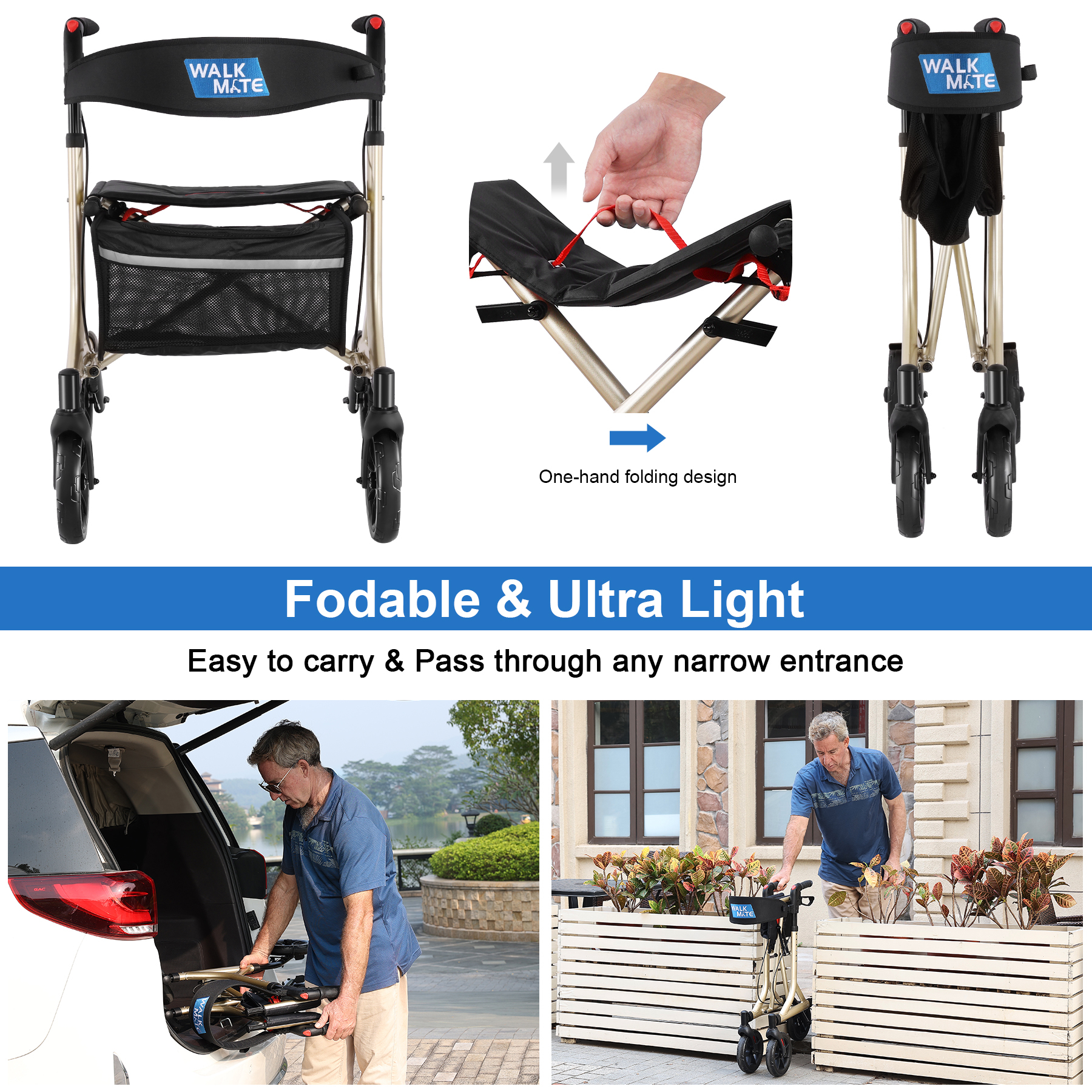 WalkMate Rollator Walker for Seniors with Cup Holder, Upgraded Thumb ...