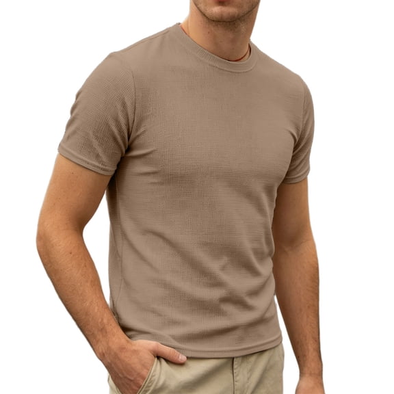 hoksml Men's Waffle Knit Short Sleeve Crew Neck T-Shirt, Slim Cut Solid Color Basic Tee for Daily Wear, Light Casual Top