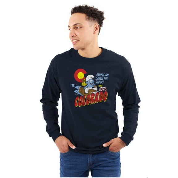 Colorado Flag Outdoor Camping Smurfs Long Sleeve TShirt Men Women Brisco Brands S
