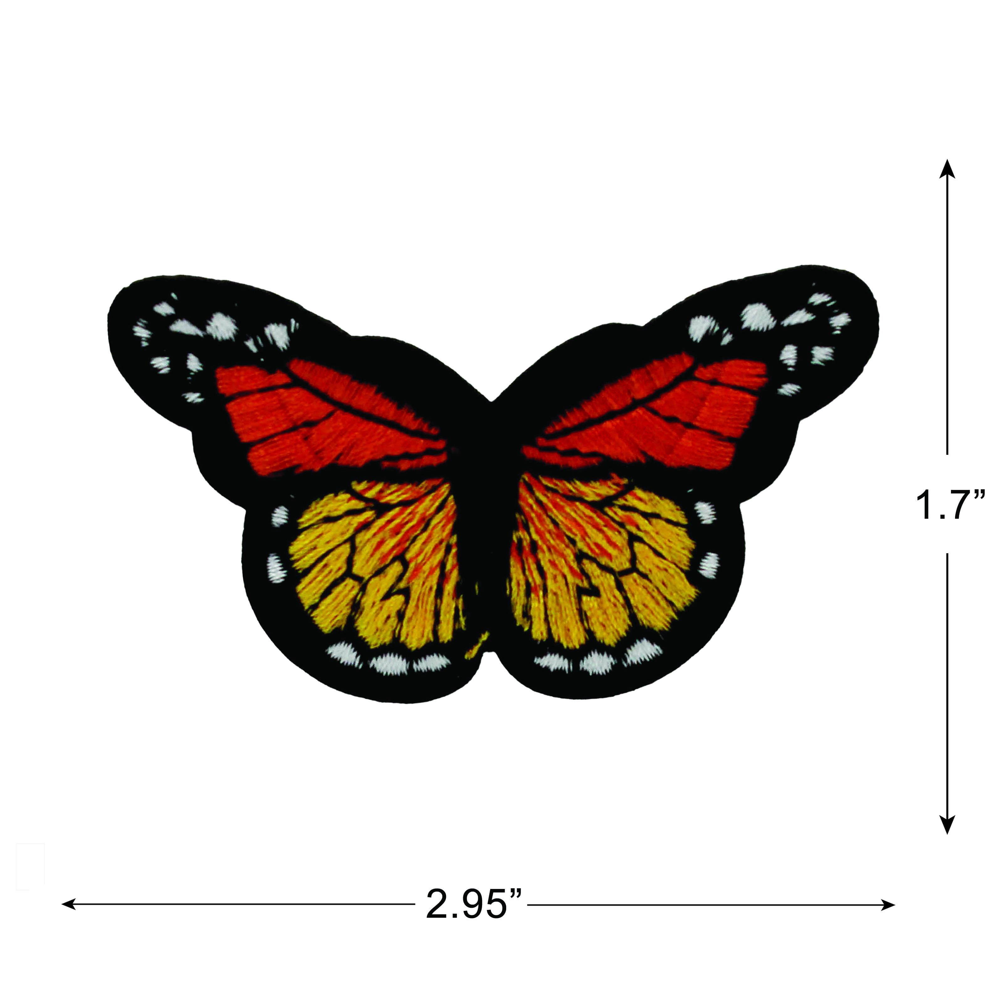 (4 pack) Gwen Studios Embroidered Blue and Orange Butterfly Iron-on Patch Appliques, 3" x 1.7", 2PC