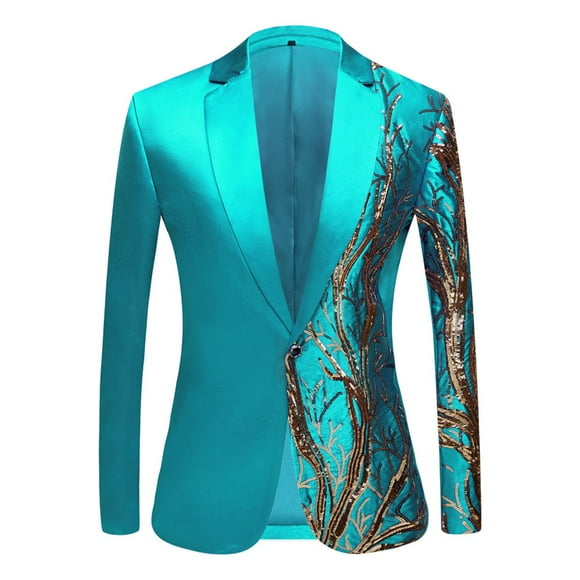 toraway Linen Suit for Men Autumn Mens Embroidered Sequin Suit Gold Sequin Stage Performance Clothing Hop Suit L