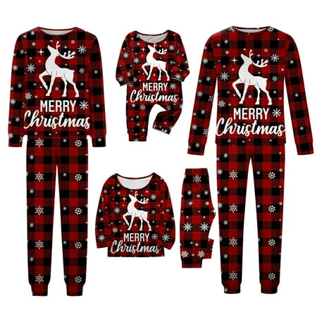 

Christmas Family Matching Pajamas Set Deer Print Tops Plaid Pants Xmas Pjs Sets Women Men Kids Baby Sleepwear Christmas Pajamas Guvpev