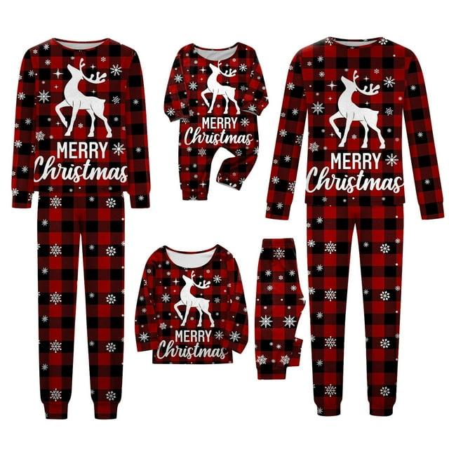 Pyjamas de Noël Rennes, Tenues Assorties pour la Famille Pjs Assortis pour un Look Familial Cohésif (Rouge)