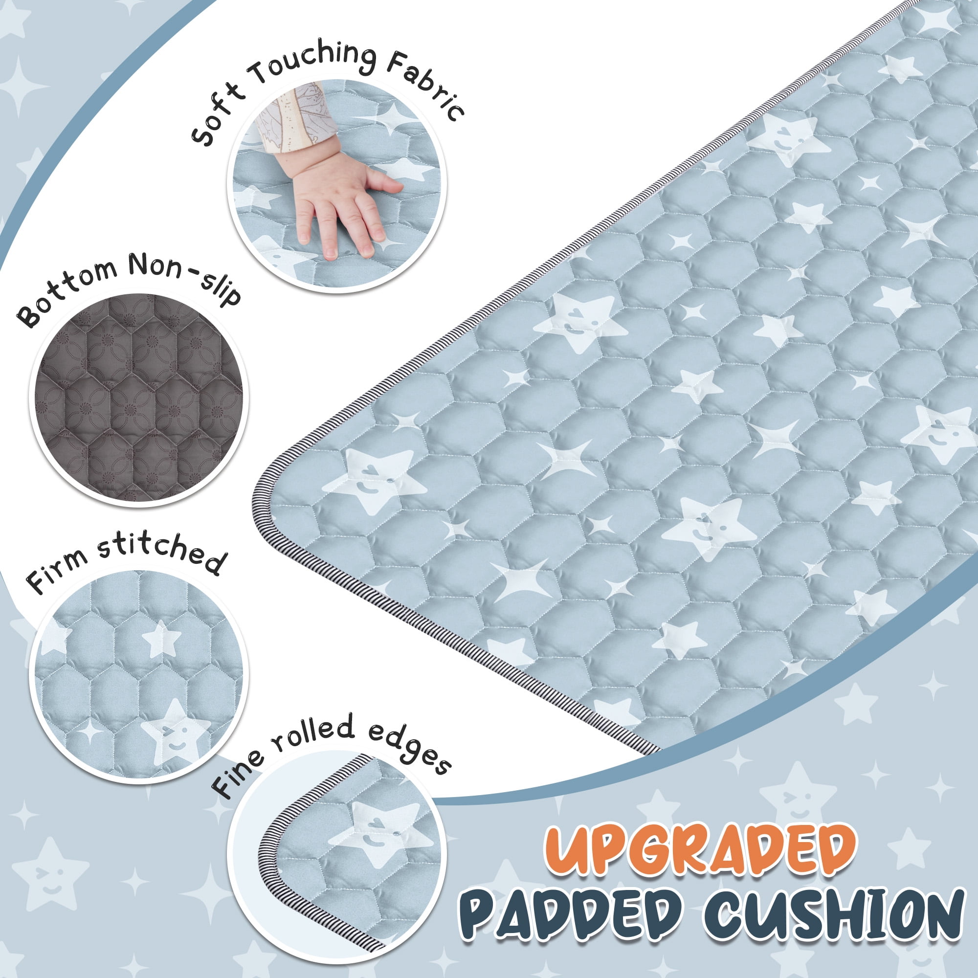 Foldable Baby Play Mat 50in*50in, HDJ Baby Mat for Floor Playpen, Portable Crawling Mat for Babies Toddlers Infants, Blue