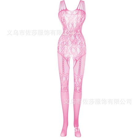 Generic Sexy Lingerie Sexy Suspenders Black Real Person Hollowed-out and Crotchless Mesh Bodysuit Stockings Jacquard Mesh Stockings W062