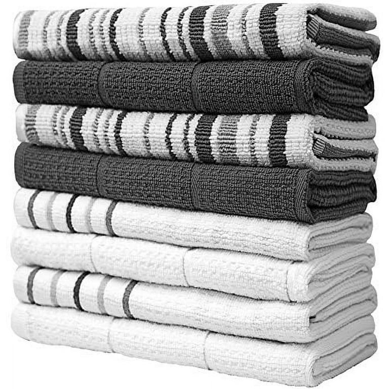 Bumble Premium Kitchen Towels (16”x 28”, 8 Pieces) Cotton Kitchen Hand  Towels Striped 420 GSM Highly Absorbent Tea Towels Set - Grey 