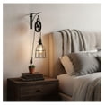 thumbnail image 2 of Industrial Pulley Design Black Wall Sconce Pendant Lamp Kit with Wire Cage Shade, Iron Bracket, Pulley, 10" Fabric Plug in Cord, Socket with ON/Off & Edison LED Light Bulb, 2 of 6